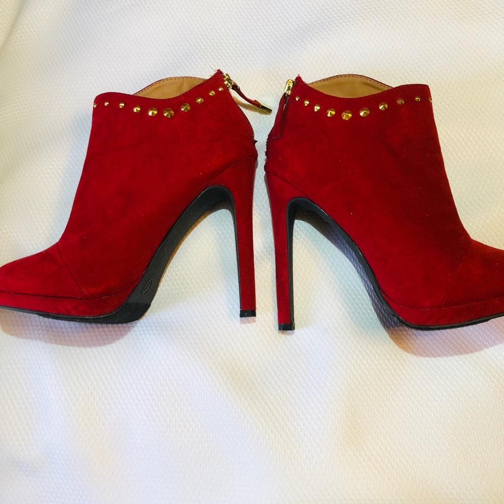 Red Suede Studded Booties